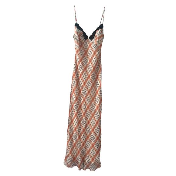 Realisation Par The Karlie Summer Check Silk Maxi Dress XS White Black Orange - Picture 3 of 8